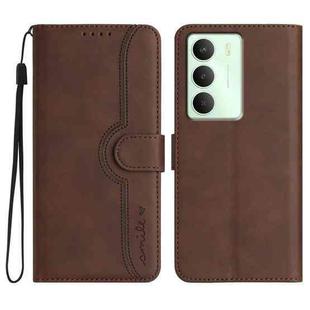 For Realme 14x Global Heart Pattern Skin Feel Leather Phone Case(Brown)