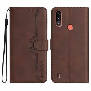 For Motorola Moto E7 Power Heart Pattern Skin Feel Leather Phone Case(Brown)