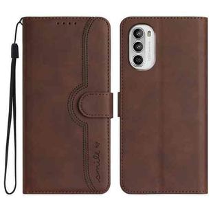 For Motorola Moto G52 Heart Pattern Skin Feel Leather Phone Case(Brown)