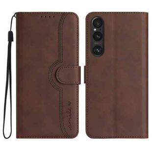 For Sony Xperia 1 V 2023 Heart Pattern Skin Feel Leather Phone Case(Brown)