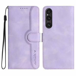 For Sony Xperia 1 V 2023 Heart Pattern Skin Feel Leather Phone Case(Purple)