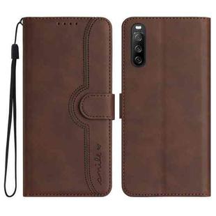 For Sony Xperia 10 V 2023 Heart Pattern Skin Feel Leather Phone Case(Brown)