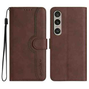 For Sony Xperia 1 VI Heart Pattern Skin Feel Leather Phone Case(Brown)