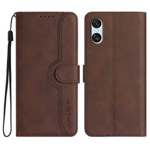 For Sony Xperia 10 VI Heart Pattern Skin Feel Leather Phone Case(Brown)