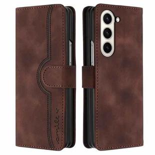 For Samsung Galaxy Z Fold5 Heart Pattern Skin Feel Leather Phone Case(Brown)