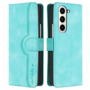 For Samsung Galaxy Z Fold5 Heart Pattern Skin Feel Leather Phone Case(Light Blue)