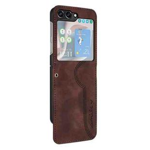 For Samsung Galaxy Z Flip5 Heart Pattern Skin Feel Leather Phone Case(Brown)