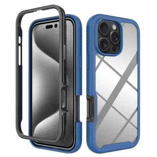 For iPhone 16 Pro Max Starry Sky Solid Color Shockproof TPU Clear PC Phone Case(Dark Blue)