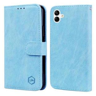 For Samsung Galaxy A04 Skin Feeling Oil Leather Texture PU + TPU Phone Case(Light Blue)