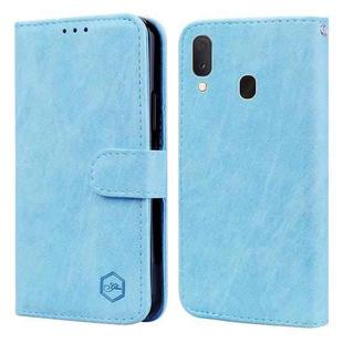 For Samsung Galaxy A20 / A30 Skin Feeling Oil Leather Texture PU + TPU Phone Case(Light Blue)