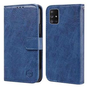For Samsung Galaxy A71 5G Skin Feeling Oil Leather Texture PU + TPU Phone Case(Dark Blue)