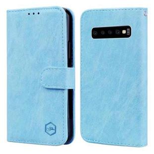 For Samsung Galaxy S10 Skin Feeling Oil Leather Texture PU + TPU Phone Case(Light Blue)