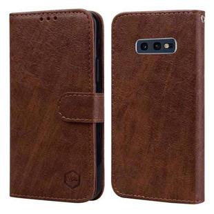 For Samsung Galaxy S10E Skin Feeling Oil Leather Texture PU + TPU Phone Case(Brown)