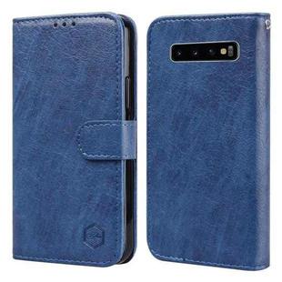 For Samsung Galaxy S10+ Skin Feeling Oil Leather Texture PU + TPU Phone Case(Dark Blue)