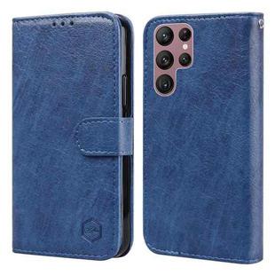 For Samsung Galaxy S22 Ultra Skin Feeling Oil Leather Texture PU + TPU Phone Case(Dark Blue)