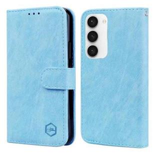 For Samsung Galaxy S23 5G Skin Feeling Oil Leather Texture PU + TPU Phone Case(Light Blue)