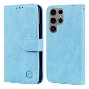 For Samsung Galaxy S23 Ultra Skin Feeling Oil Leather Texture PU + TPU Phone Case(Light Blue)