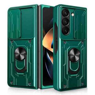 For Samsung Galaxy Z Fold5 Sliding Camshield TPU+PC Phone Case with Holder(Dark Green)