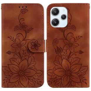 For Xiaomi Redmi 12 Lily Embossed Leather Phone Case(Brown)