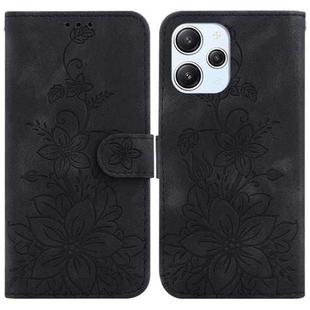 For Xiaomi Redmi 12 Lily Embossed Leather Phone Case(Black)
