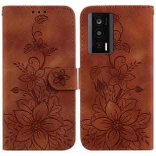 For Xiaomi Poco F5 Pro/Redmi K60/K60 Pro Lily Embossed Leather Phone Case(Brown)