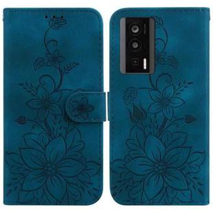 For Xiaomi Poco F5 Pro/Redmi K60/K60 Pro Lily Embossed Leather Phone Case(Dark Blue)