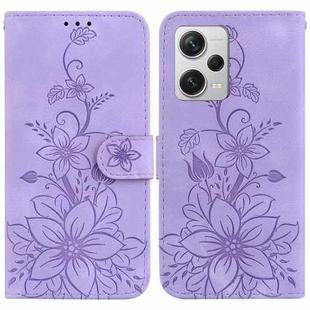 For Xiaomi Redmi Note 12 Pro+ Global Lily Embossed Leather Phone Case(Purple)