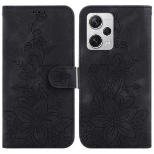 For Xiaomi Redmi Note 12 Pro+ Global Lily Embossed Leather Phone Case(Black)