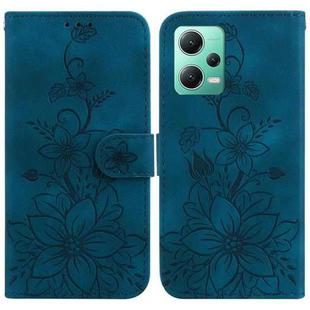 For Xiaomi Redmi Note 12 5G Global/Poco X5 Lily Embossed Leather Phone Case(Dark Blue)