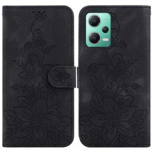 For Xiaomi Redmi Note 12 5G Global/Poco X5 Lily Embossed Leather Phone Case(Black)