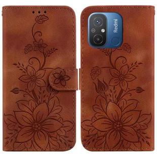 For Xiaomi Redmi 12C / 11A Lily Embossed Leather Phone Case(Brown)