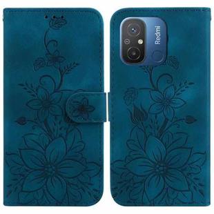 For Xiaomi Redmi 12C / 11A Lily Embossed Leather Phone Case(Dark Blue)