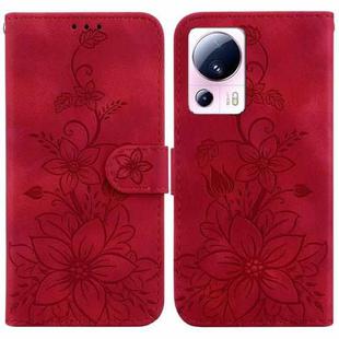 For Xiaomi 13 Lite / Civi 2 Lily Embossed Leather Phone Case(Red)