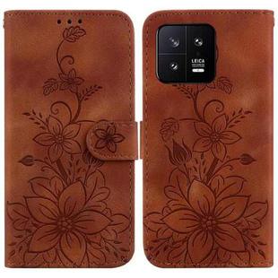 For Xiaomi 13 5G Lily Embossed Leather Phone Case(Brown)