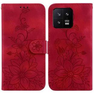 For Xiaomi 13 5G Lily Embossed Leather Phone Case(Red)