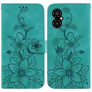 For Xiaomi Poco M4 5G Lily Embossed Leather Phone Case(Green)