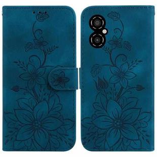 For Xiaomi Poco M4 5G Lily Embossed Leather Phone Case(Dark Blue)