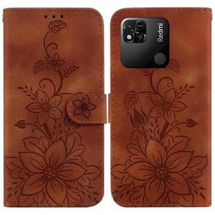 For Xiaomi Redmi 10A Lily Embossed Leather Phone Case(Brown)