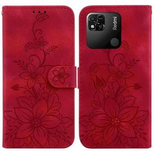 For Xiaomi Redmi 10A Lily Embossed Leather Phone Case(Red)