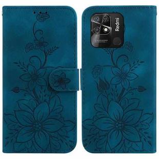 For Xiaomi Redmi 10C Lily Embossed Leather Phone Case(Dark Blue)