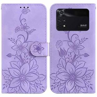 For Xiaomi Poco M4 Pro Lily Embossed Leather Phone Case(Purple)