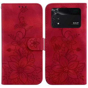 For Xiaomi Poco M4 Pro Lily Embossed Leather Phone Case(Red)