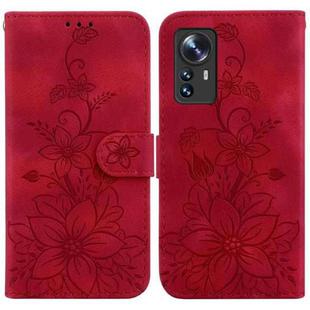 For Xiaomi 12 / 12X Lily Embossed Leather Phone Case(Red)