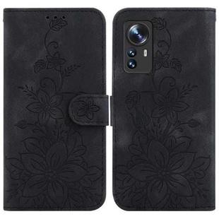 For Xiaomi 12 / 12X Lily Embossed Leather Phone Case(Black)