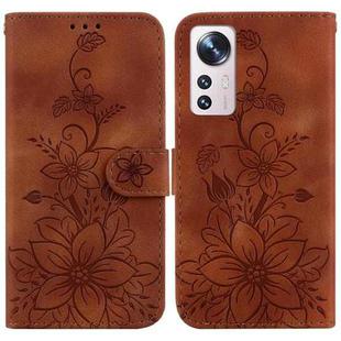 For Xiaomi 12 Pro Lily Embossed Leather Phone Case(Brown)