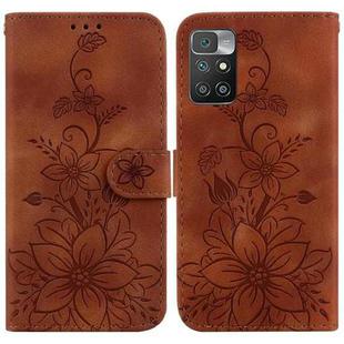 For Xiaomi Redmi 10 / 10 Prime Lily Embossed Leather Phone Case(Brown)
