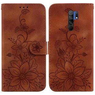 For Xiaomi Redmi 9/9 Prime / Poco M2 Lily Embossed Leather Phone Case(Dark Blue)