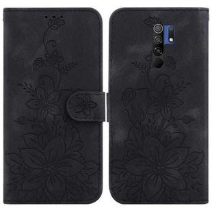 For Xiaomi Redmi 9/9 Prime / Poco M2 Lily Embossed Leather Phone Case(Black)