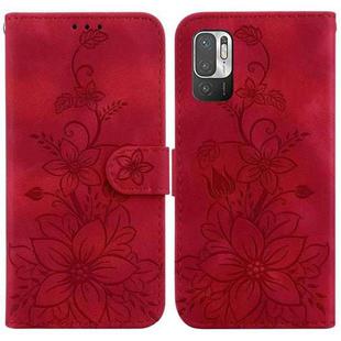 For Xiaomi Redmi Note 10 5G / Poco M3 Pro Lily Embossed Leather Phone Case(Red)
