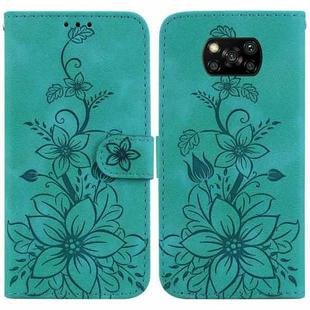 For Xiaomi Poco X3 NFC / X3 / X3 Pro Lily Embossed Leather Phone Case(Green)